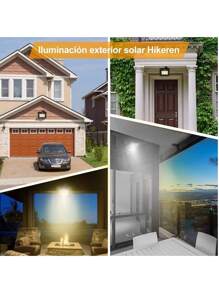 Lámpara Solar Recargable Luz Solar Exterior Jardin 100 Led Luces de inundación solares ,Kits de luces colgantes de seguridad para el porche de la glorieta del cobertizo interior del hogar, con panel solar ajustable,sensor de movimiento,resistente al agua - Negro - Ver 9