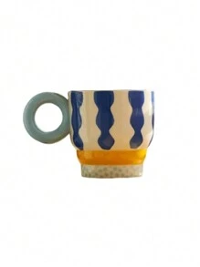 CMYD Studio 1 件 300ml 原创手绘陶瓷杯，创意家用/办公室咖啡杯，精美茶杯，情侣水杯返校 - 彩色 - 查看 15