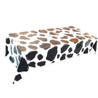 1 件，新颖奶牛印花塑料桌布，适合农场动物主题派对，生日派对用品和野餐桌布，黑白配色，长方形桌布，奶牛生日装饰，