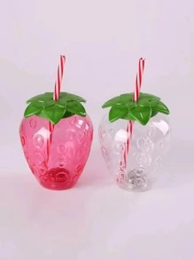 1入超可愛草莓造型帶蓋吸管杯 - 可愛便攜式牛奶茶水果杯，適合派對和外出飲用 - 彩色 - 查看 6