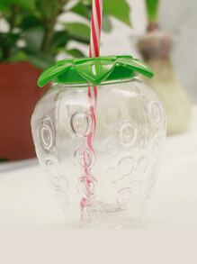 1入超可愛草莓造型帶蓋吸管杯 - 可愛便攜式牛奶茶水果杯，適合派對和外出飲用 - 彩色 - 查看 5
