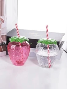 1入超可愛草莓造型帶蓋吸管杯 - 可愛便攜式牛奶茶水果杯，適合派對和外出飲用 - 彩色 - 查看 3