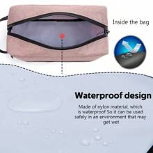 1pc Custom Logo  Travel Toiletry Bag For Women And Men, Water-Resistant Shaving Bag For Toiletries Accessories, Foldable Storage Bags With Divider And Handle For Cosmetics Brushes Tools - Pink - View 4