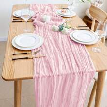 1pc 35.4*70.9/118.1/157.5in Gray-Blue Balinese Chiffon Table Runner, Bohemian Style Table Decor Sheer Fabric, Romantic Wedding, Birthday Party, Christmas Table Decoration Decor,Home Decor