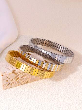 Dark Luxury 1pc 18k Gold Plated Stainless Steel Women's Bracelet, Small And Unique, Suitable For Daily Wear