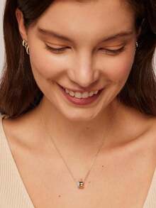 一片式镀金方晶锆石项链 圆珠吊坠项链 女士 - 彩色 - 查看 2