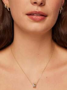 一片式镀金方晶锆石项链 圆珠吊坠项链 女士 - 彩色 - 查看 3