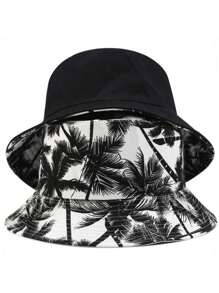 1 Peça Chapéu Balde com Árvore de Coco, Chapéu de Sol de Praia Estético, Boné de Beisebol para Homens e Adolescentes, Reversível de Uso Duplo, Chapéu Balde Estampado com Palmeira Boho para Homens, Chapéu Balde Dobrável para Homens, Chapéu de Praia de Verão