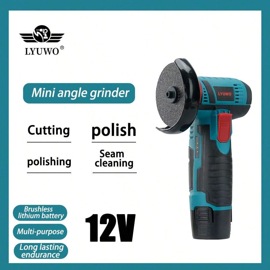 LYUWO LYUWU Mini Angle Grinder Rechargeable Household Electric Cutting Machine Small Lithium Battery Polishing Machine Micro Hand Grin+Two 2000 Capacity Triple String Batteries - Mint Green - View 1