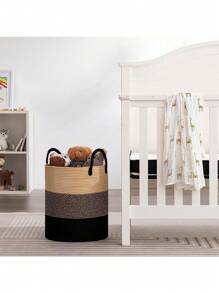 Cesto alto para la ropa sucia, cesto grande para la ropa sucia con asas, cesto de cuerda tejida para guardar mantas y juguetes en el salón, el baño y el dormitorio - 58L Marrón y Negro - Caqui - Ver 5