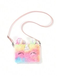 1入組漸變色毛絨獨角獸斜挎包，卡通可愛毛絨背包，適用於兒童，睡眼毛絨獨角獸幼稚園女孩斜背收納袋，存放玩具和配件 - 獨角獸斜跨包 - 查看 8