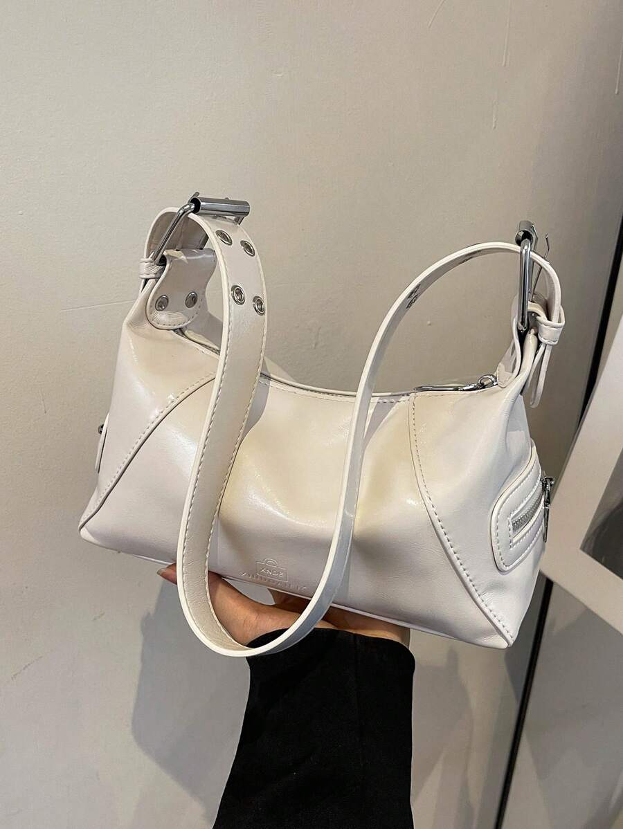 2025 New Women's Shoulder Bag, Minimalist Design Handbag With Adjustable Strap, Casual And Fashionable, PU Material, Zipper Closure, Suitable For Spring And Summer - White - View 1