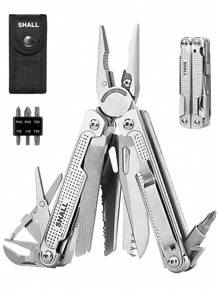 Herramienta Múltiple SHALL, Alicates Multiherramienta 18-En-1, Herramienta Multiuso de Acero Inoxidable con Cuchillo de Bolsillo, Destornillador y Casquillo Universal, Funda Multiusos con Cierre Automático para Camping, Pesca, Supervivencia y Caza