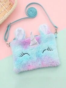 1入組漸變色毛絨獨角獸斜挎包，卡通可愛毛絨背包，適用於兒童，睡眼毛絨獨角獸幼稚園女孩斜背收納袋，存放玩具和配件 - 獨角獸斜跨包 - 查看 12