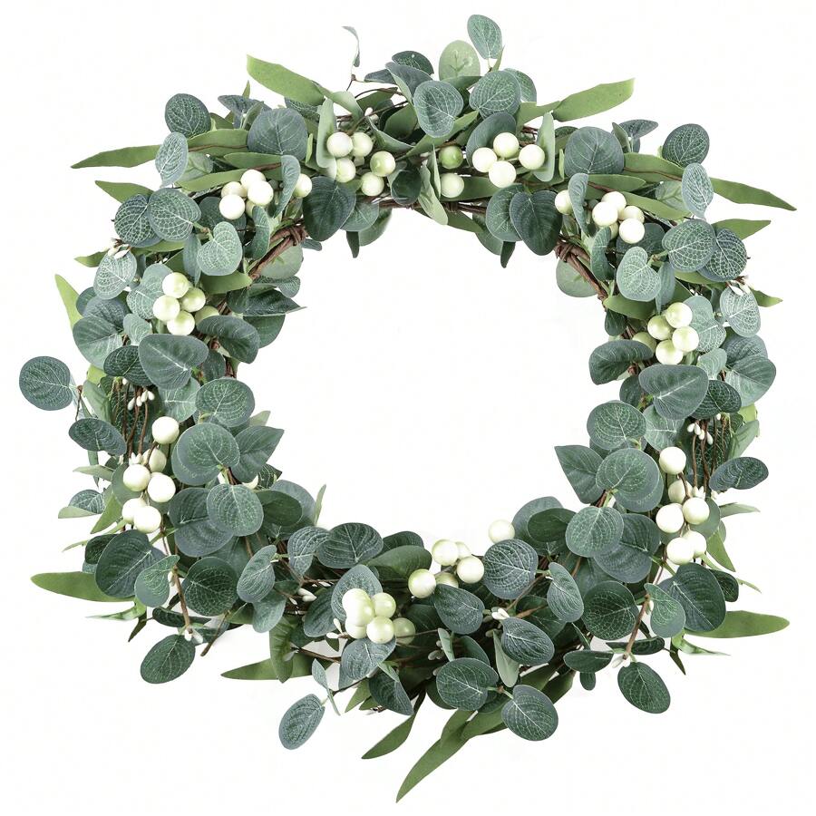 Eucalyptus Wreath Spring Summer Wreath For Front Door Green Leaves Wreath For Room Farmhouse Holiday Decor For Outdoor Indoor - 綠色1PC - 查看 1