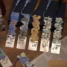 1入組名畫藝術書籤，銅製古典畫風設計，空心設計，適合學生書迷送禮 - 樣式1 - 查看 10