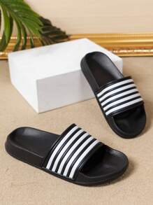 Papuci pentru femei cu dungi cu vârf deschis, papuci ușoare, anti-alunecare, cu uscare rapidă, potriviti pentru plimbări în interior și în aer liber