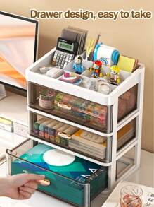 1 件桌面收纳盒多层化妆品展示架办公桌收纳架防尘首饰架书架笔架适用于家庭办公室学校学生宿舍学习小物品收纳家用收纳工具