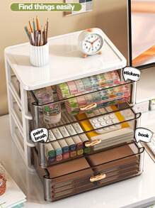 1 件桌面收纳盒多层化妆品展示架办公桌收纳架防尘首饰架书架笔架适用于家庭办公室学校学生宿舍学习小物品收纳家用收纳工具