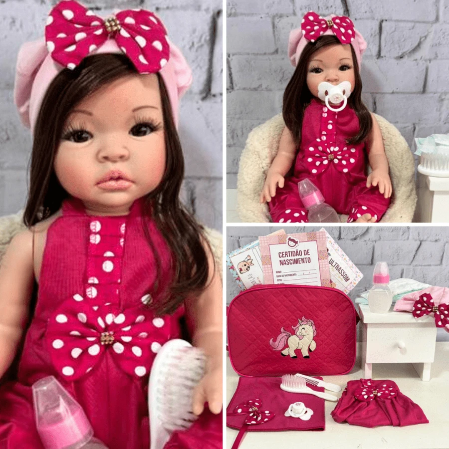 Bebê Reborn Baby Boneca Menina Cabelos Castanhos com Enxoval Completo
