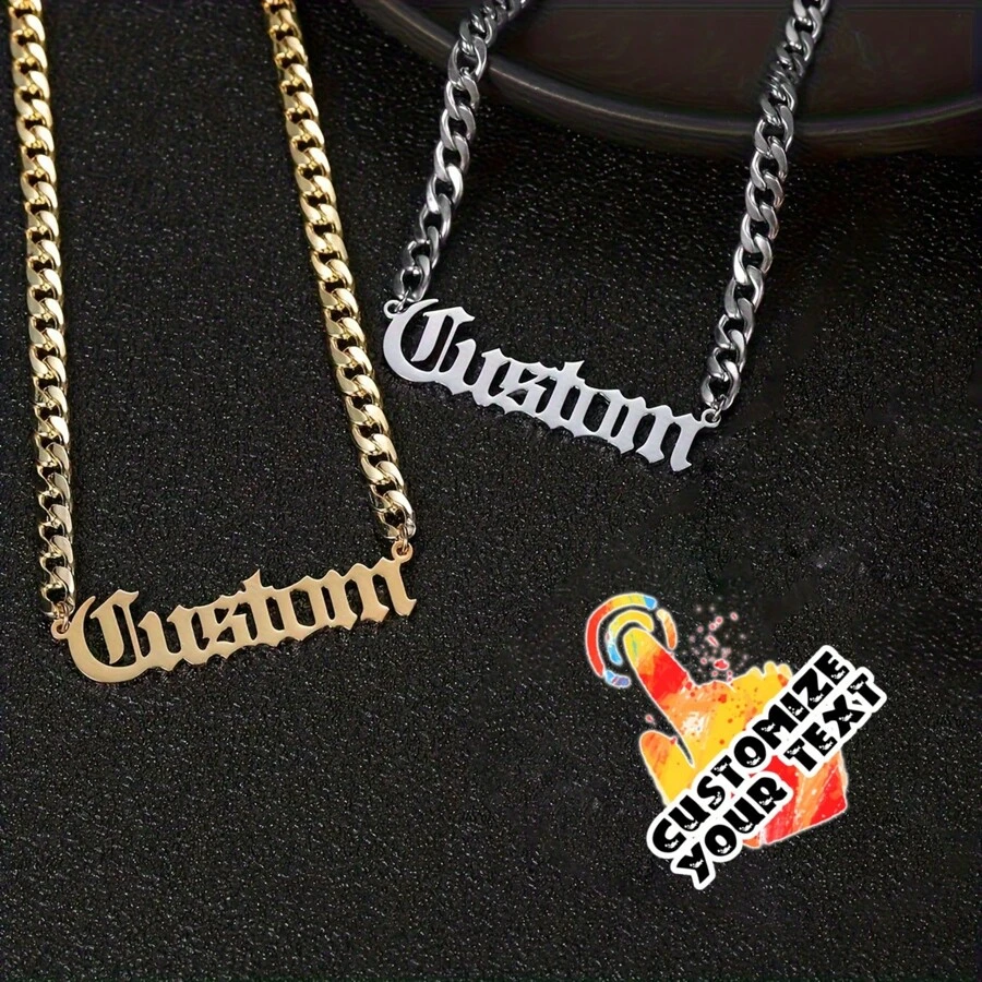 复古荣耀：定制链式项链，带有您的古董英文名字，1 件时尚、秋季时尚、复古、中性、老钱、西方、野性、哥特、朋克定制、个性化、独特理想礼物，适合他/她、男朋友、女朋友、爸爸、妈妈、家人、朋友、宠物、儿子、女儿、祖父母，适合周年纪念日、情人节、母亲节、生日、毕业典礼、父亲节、婚礼、日常穿着、派对、舞会 - 金色的 - 查看 1