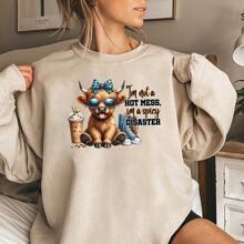 1入組有趣的小牛圖形T恤/運動衫/連帽衫熱轉印，古靈精怪的"我不是一團糟，我是一場香辣災難"配藍豹紋蝴蝶結，DIY燙印熱印花裝飾貼於衣服上