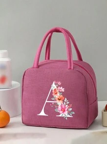 1个字母印花保温午餐包，保温午餐袋，手提包，午餐盒，冰袋，野餐食品袋，帆布轻便便携午餐收纳袋，学校办公室野餐午餐手提包，适合携带上学和上班，生日礼物，纪念礼物。这是一款新颖设计的大容量便携休闲保温午餐包，是女性理想的手提包/午餐盒/学习用品配件。 - 玫紅色 - 查看 6