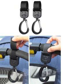 Magic Sticker Baby Stroller Multi-Purpose Hooks, Safe Infant Carriage Accessories - Black - View 2