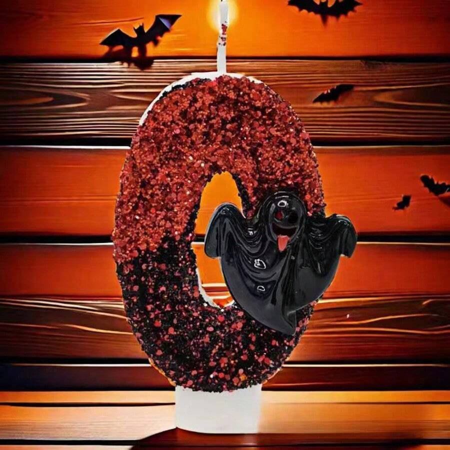 1 pieza Decoración de pastel de Halloween, velas digitales, decoración de pastel de murciélago negro fantasma de alta gama, suministros para fiesta de fotografía de atmósfera - multicolor - Ver 1