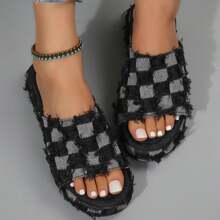 Women Sandals Platform Lightweight Fashion Dressy Summer Casual Open Toe Slides Non Slip - 黑色 - 查看 4