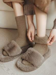 4 双女士冬季保暖袜加厚版，女士中筒袜，厚款保暖过膝袜，圣诞款，保暖内衬厚款，居家睡眠袜，毛圈袜，条纹蝴蝶结图案 - 彩色 - 查看 8