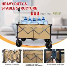 Collapsible Folding Wagon, Push Pull Foldable Beach Wagon Cart - Brown - View 3