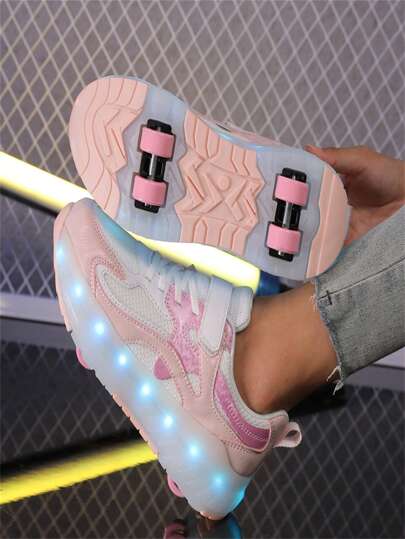 全新青少年 Studenis 时尚户外 LED 灯 4 轮旱冰鞋、高跟鞋