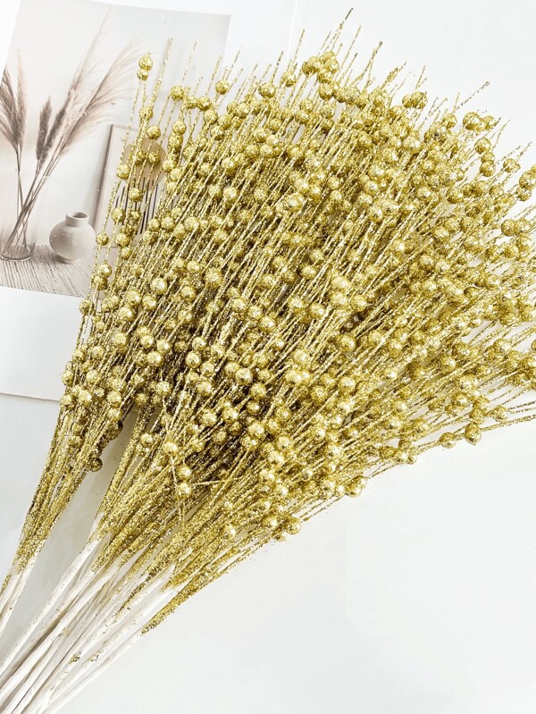 1pc/4pcs/8pcs Foam Artificial Flowers, Christmas Tree Decorations And Ornaments,Golden Sparkling Glitter Berry Bouquet For Festival Wedding Party Home Indoor Dining Table, Bedroom Decoration, Gift, Wreath, Rattan Diy Decoration Accessories,Christmas Tree And Christmas Plant Decor,Room Decor