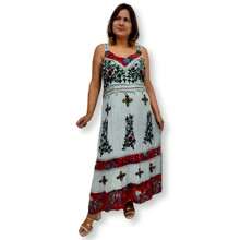Vestido Longo Indiano Alça Bordado Colorido Plus Size 519