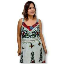 Vestido Longo Indiano Alça Bordado Colorido Plus Size 519