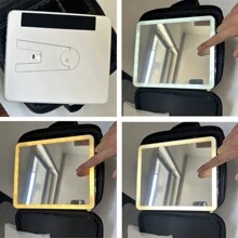 Bolsa de maquillaje con espejo LED y organizador de cosméticos, estilo Ins, portátil y de viaje, con luz LED ajustable, gran capacidad y desmontable, espejo LED recargable con tres modos y diseño de alta gama - Negro - Ver 10