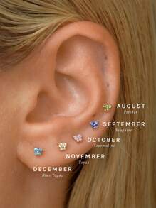 1pair Hypoallergenic S925 Sterling Silver Gold Butterfly 12 Birthstone Decor Stud Earrings For Women Girls