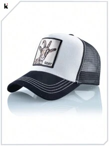 KKISSBAOBEI 1pc Trucker Hat With Embroidered Goat Patch, Suitable For Casual, Sports, Travel Use