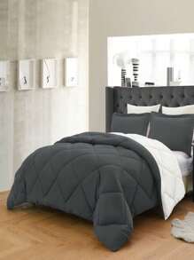 3PC Reversible 2-Tone Comforter Set With 2 Pillow Shams - 2 Different Colors! Duvet Insert - White & Gray - View 2