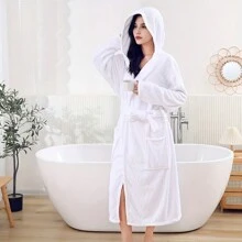 1 件 S-Wave 连帽浴袍，极简主义风格超柔软珊瑚绒超大加厚柔软光滑速干浴袍，带口袋和兜帽，长款女士冬季和服夏季婚礼家居浴室装饰沙滩装返校 - 彩色 - 查看 14