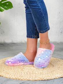 室内防滑毛绒拖鞋，女士秋冬季室内家居拖鞋，厚防滑软底情侣毛绒冬鞋 - 紫色 - 查看 6