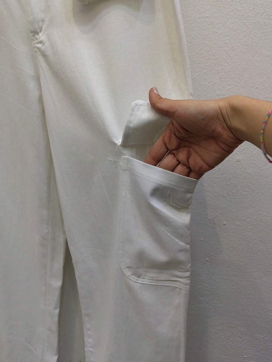 LA PRINCESA Pantalones cargo de algodón para mujer, pierna ancha, estilo casual, senderismo, militar, combate, trabajo, con 8 bolsillos Pantalones de Mezclilla - Blanco - Ver 1