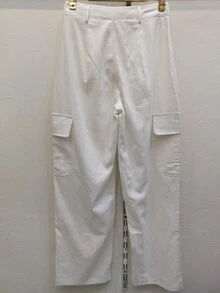 LA PRINCESA Pantalones cargo de algodón para mujer, pierna ancha, estilo casual, senderismo, militar, combate, trabajo, con 8 bolsillos Pantalones de Mezclilla - Blanco - Ver 3