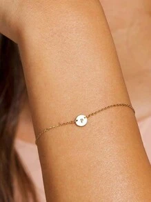 1 Stück minimalistisches Armband mit dünnem Kettchen, rundem Plättchen und 26 Buchstaben des Alphabets, geeignet für den täglichen Gebrauch von Frauen - Gold - Übersicht 7