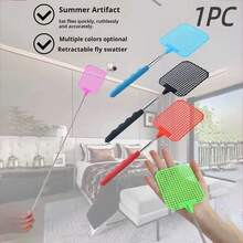 1 件不锈钢可伸缩苍蝇拍，可伸缩且易于使用，家庭必备的蚊子和苍蝇拍，可伸缩苍蝇拍，带延长手柄，可伸缩手柄，苍蝇拍重型套装，适用于家庭、教室和办公室，5 种颜色，害虫防治，夏季必备品，公寓必备品，家用小工具 - 彩色 - 查看 2