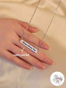 1pc Customized Engraved Bar Necklace, Personalized Name Message Pendant Necklace, Custom Text Charm Gift For Her, Mother's Day Gift, Graduation Gift, Anniversary Gift, Birthday Gift, Bridesmaids Gift, Wedding Gift, Christmas Gift - Silver - View 1