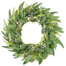 Spring Summer Wreath 24 Inch For Front Door Decor Eucalyptus Green Summer Wreath For Porch Room Farmhouse Holiday Decor - Olive Green - View 1
