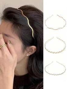 3入組金屬漣漪發箍，簡約時尚女士發箍，用於洗臉、敷臉和髮型定型的完美配件 - 彩色 - 查看 1