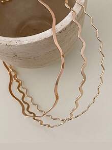 3入組金屬漣漪發箍，簡約時尚女士發箍，用於洗臉、敷臉和髮型定型的完美配件 - 彩色 - 查看 5